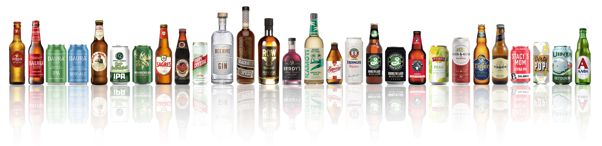 A collection of cans and bottles showing some of our brands